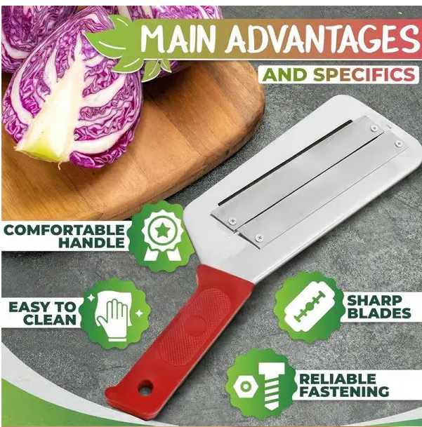 Durable and Sharp Cabbage Kitchen Knife with Premium Stainless Steel Cabbage Cutter with Two Sharp Blades Easy to Clean